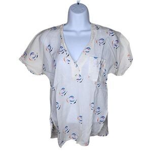 Vintage 70s Judy Knapp Short Sleeve Light Cotton Blouse Womens Size S White